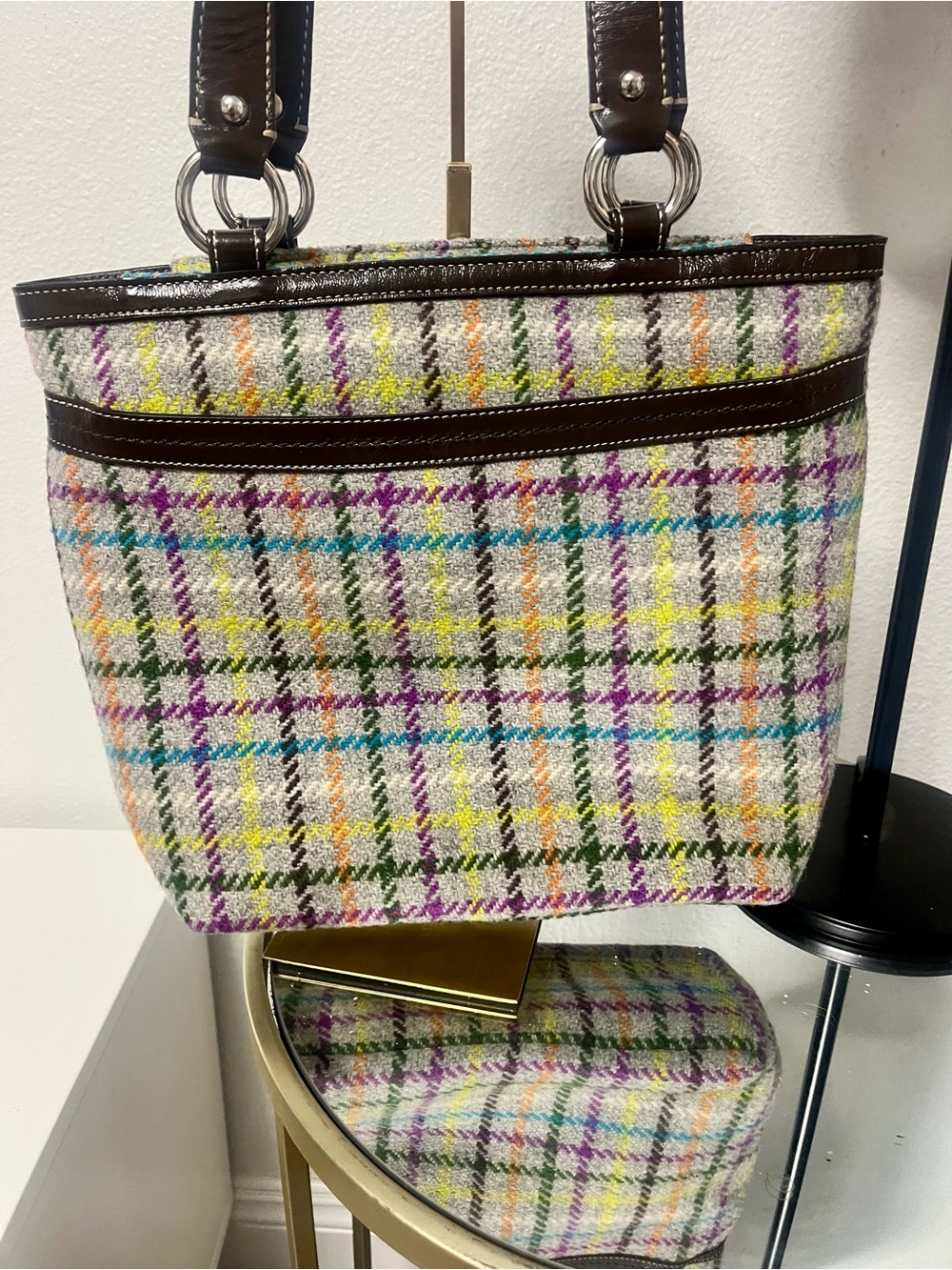 EUC Coach Penelope Tattersall Plaid Wool Tweed Tote Bag Style Number F15536 - Picture 6 of 10